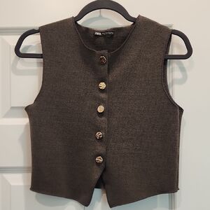Zara Dark Brown Vest with Gold/silver Buttons